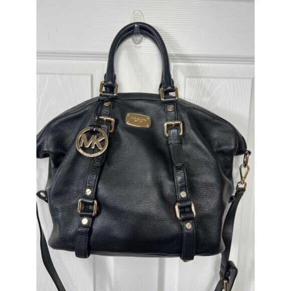 Michael Kors Bedford Black Leather Satchel Gold Hardware - Picture 3 of 12